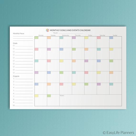 monthly planner printable monthly wall calendar pdf undated