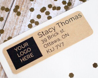Custom logo printed return address label sticker brown kraft