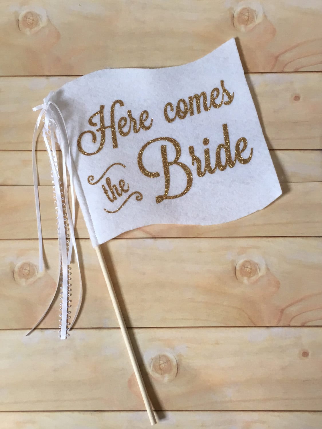 Here Comes The Bride Wedding Sign Banner Felt Flag Hand