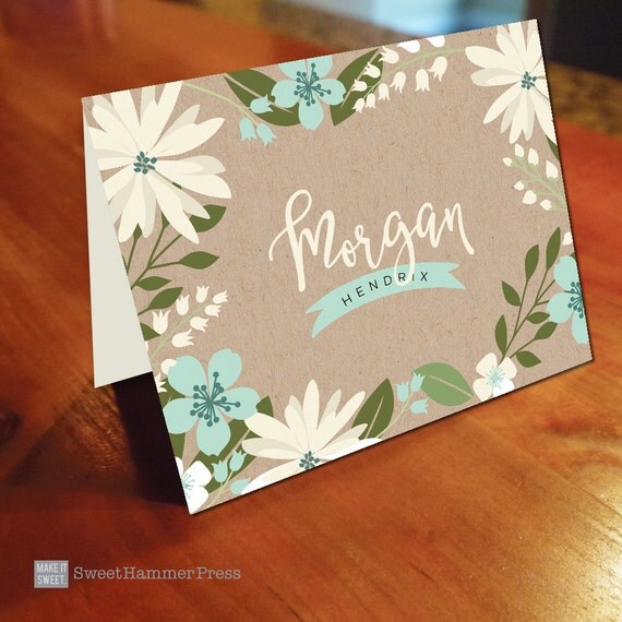 Personalized Notecards Monogram Notecards Printed Floral