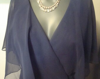 Lyra fancy chiffon dress with high neck in dusky navy s18