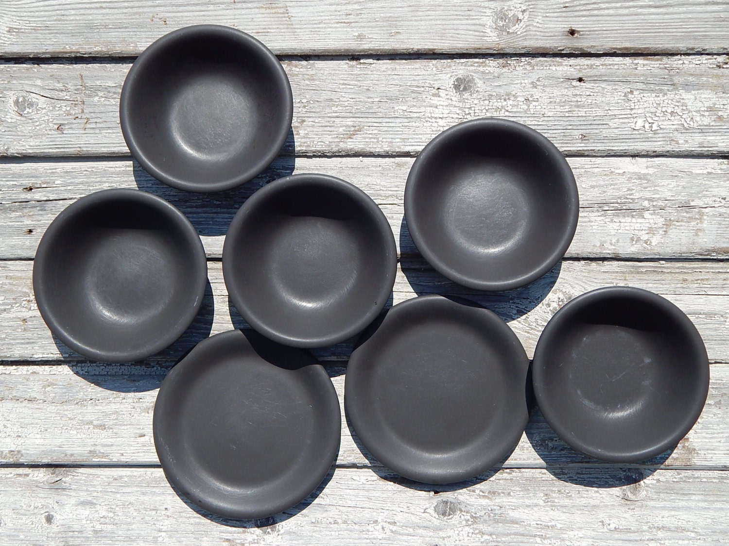 Vintage Black Plate and Bowl Set of 2 plates and 5 bowls