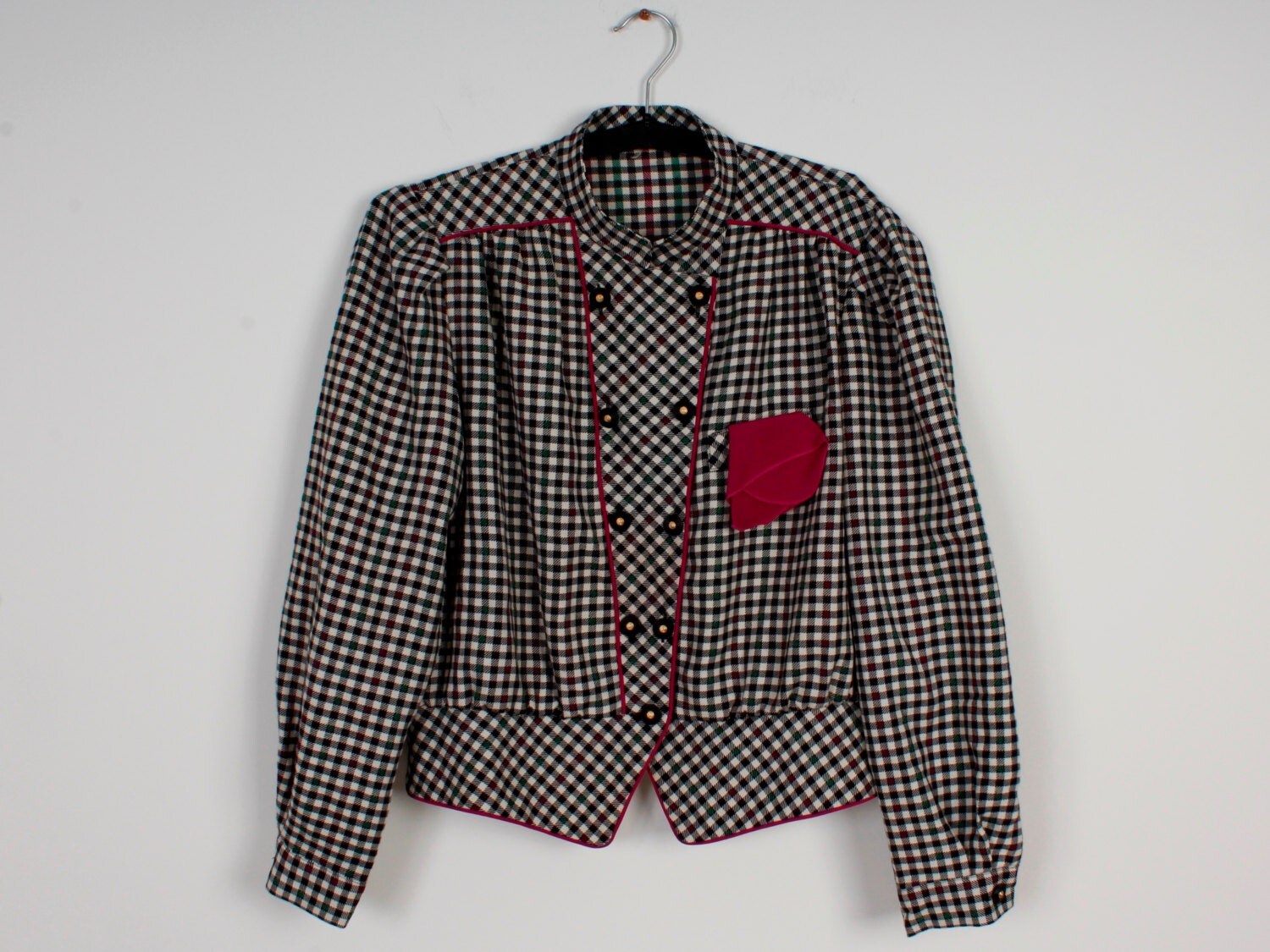 Black and White Checkered Women Jacket Button Up Business