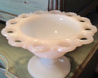 Lace Edge Milk Glass,Anchor Hocking,Old Colony Compote,White Milk Glass