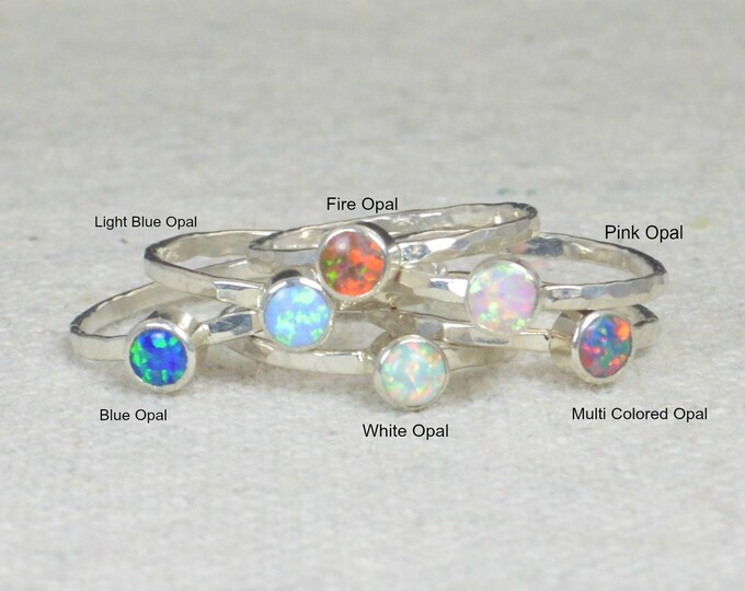 Small Opal Rings, Opal Ring, Opal Jewelry, Stacking Ring, October Birthstone Ring, Opal Ring, Mothers Ring, Blue Opal