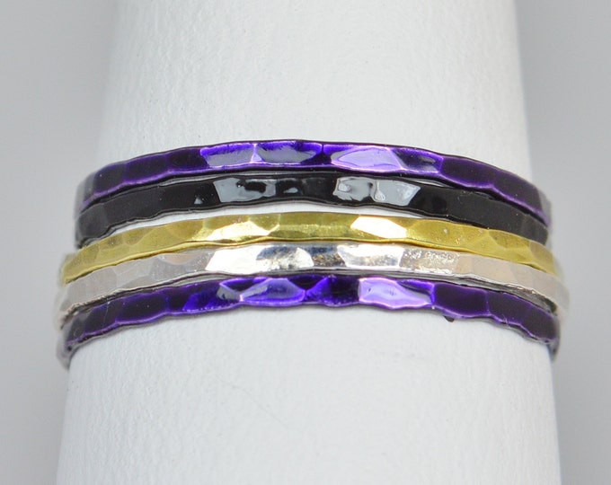 Baltimore Ravens Team Color Ring Set, Sterling Silver, Ceramic Color, Sports Inspired Colors, Stacking Ring Set, Dainty Rings, Team