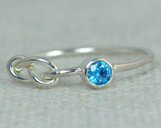 Blue Zircon Infinity Ring, Sterling Silver, Stackable Rings, Mother's Ring, December Birthstone Ring, Infinity Ring, Silver Blue Zircon Ring