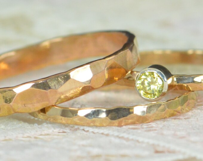 Topaz Engagement Ring, 14k Rose Gold, Topaz Wedding Ring Set, Rustic Wedding Ring Set, November Birthstone, Solid 14k Topaz Ring