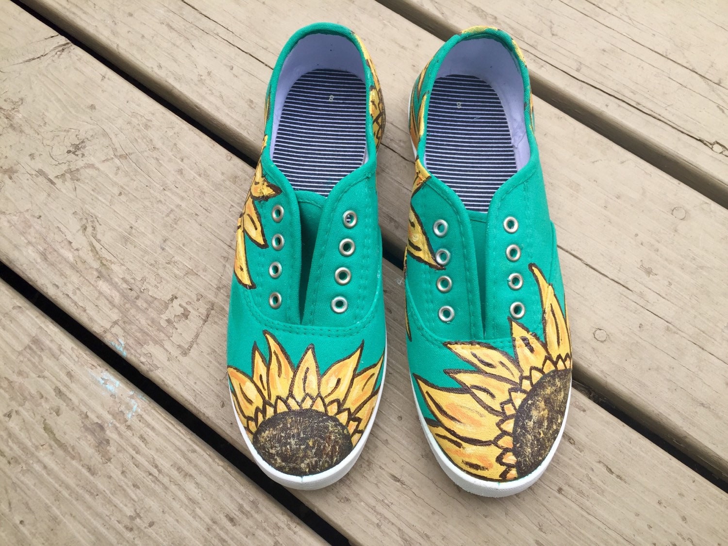Hand Painted Turquoise Sunflower Shoes