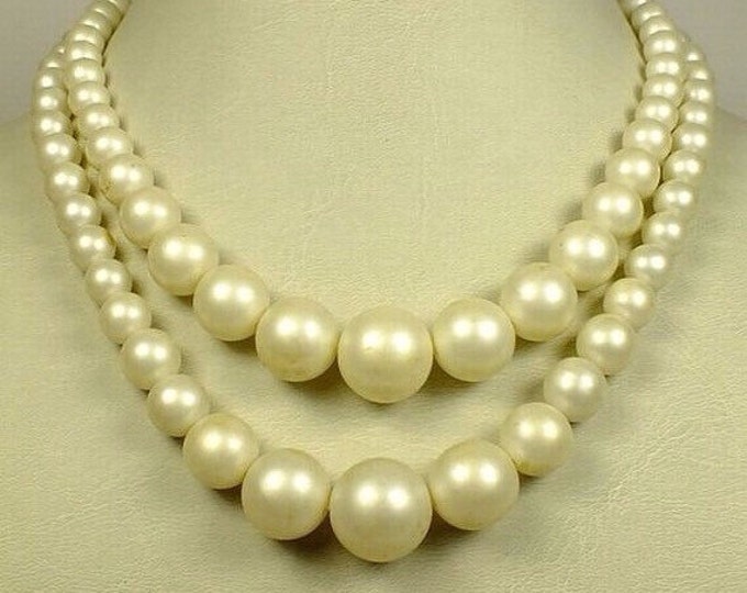 Storewide 25% Off SALE Vintage Double Stranded Pearl Beaded Designer Necklace Featuring Cream Tone Graduated Design