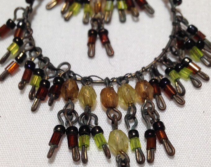 Storewide 25% Off SALE Vintage Beaded Chandelier Hoop Earrings Featuring Earth Tone Segmented Beads With Wire Frame Design