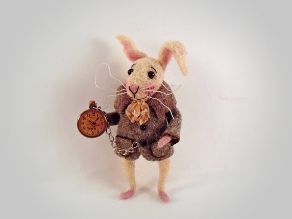 White Rabbit, Alice In Wonderland, Needle Felted Bunny, Rabbit from Alice, Felt Rabbit, Art Doll, Characters from fairy tales