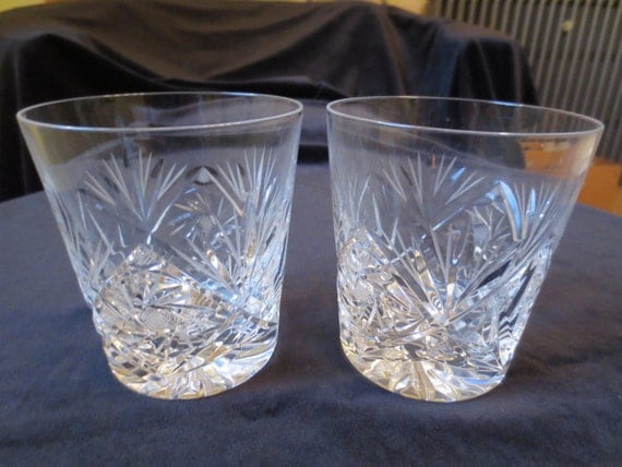 Pair Crystal Cut Glass Flared Whiskey Glasses