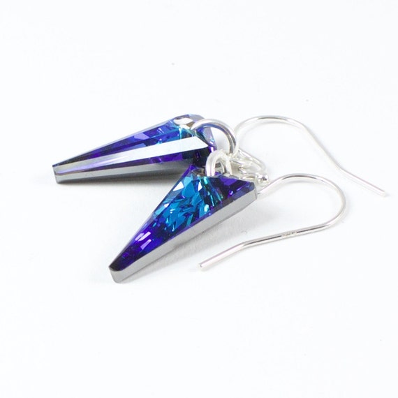 Blue Crystal Triangle Earrings | Blue Spike Earrings | Spike Earrings For Women | Blue Spike Drop Earrings | Solana Kai Designs