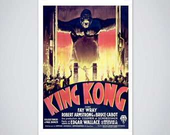 King Kong Vintage Movie Poster, Fay Wray, 1933 Horror Film Classic Print 18x24 inch