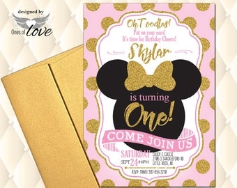 Minnie Mouse invitation, Pink and Gold Minnie Mouse Birthday Invitation, party invitation, 1st birthday invitation, 2nd birthday invitation