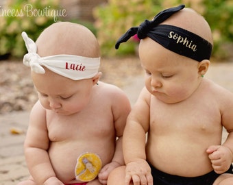 Personalized Baby Head Wraps, Monogrammed Baby Headbands, Headbands with Name School or Team, Birthday Baby Headbands, Glitter Gold