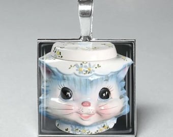 Vintage style Miss Priss cat cats glass tile pendant jewelry