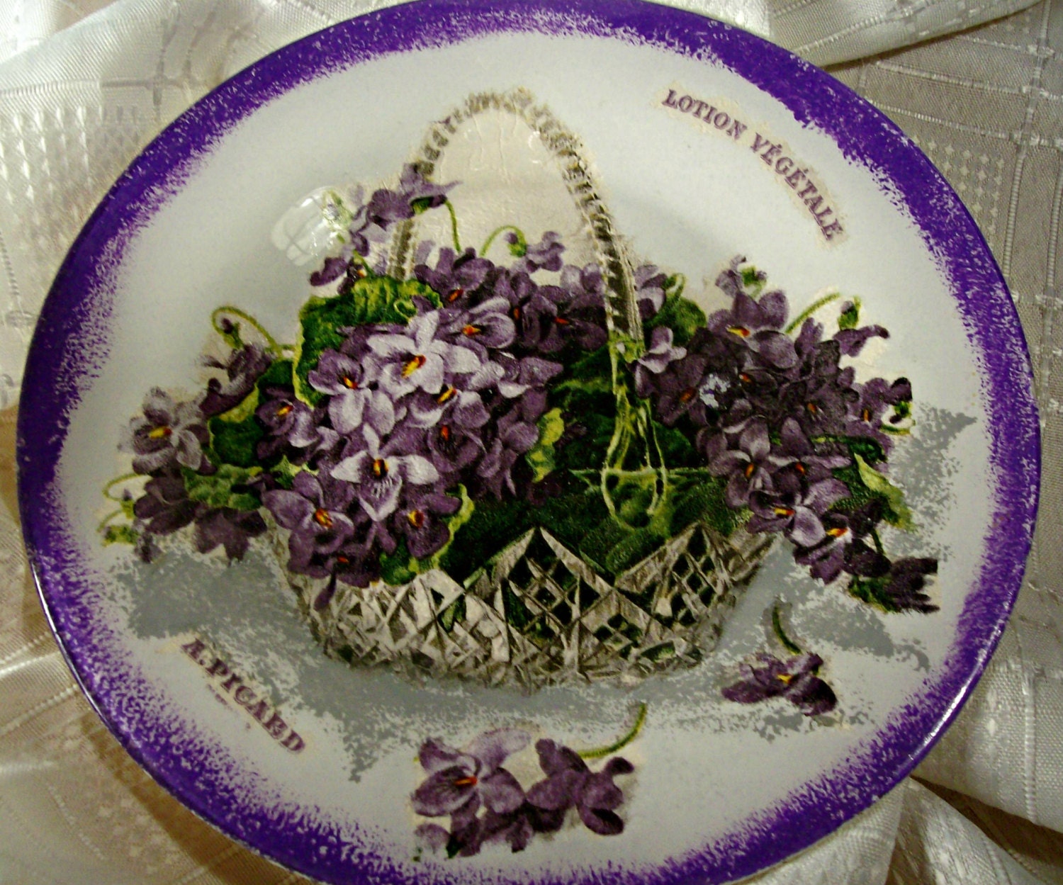 Decoupage glass dish Basket of flowers / Decoupage on glass