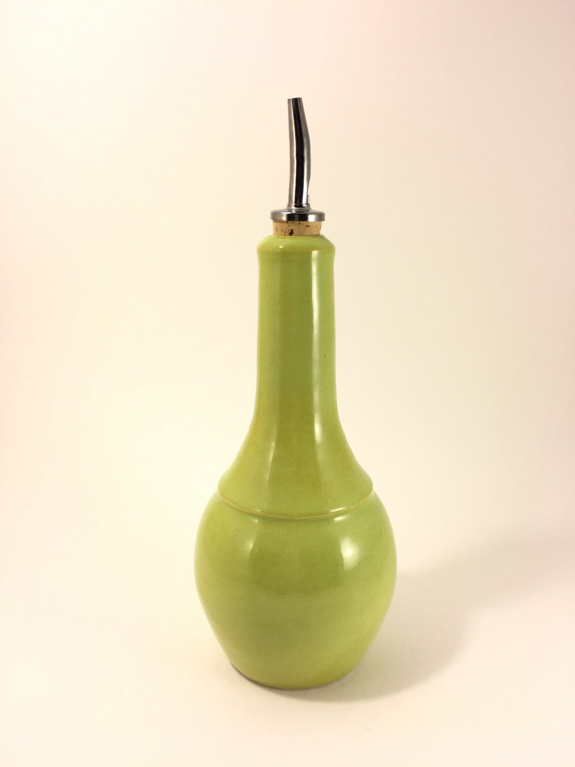 Pottery olive oil cruet chartreuse green pottery cruet oil