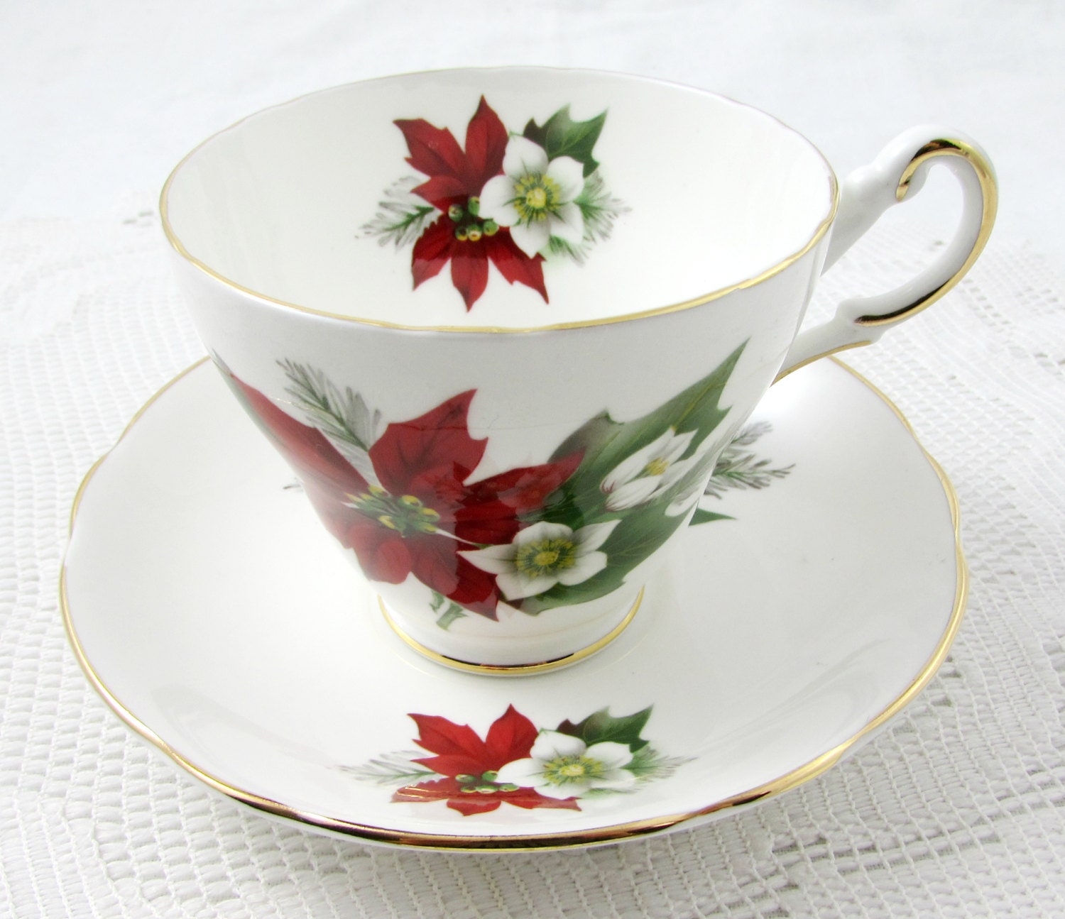 Regency Poinsettia Christmas Tea Cup and Saucer Christmas