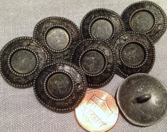 Lot of 8 Gun Metal Tone & Charcoal Metal Shank Buttons Irregular Edge 7/8" 23mm # 7481