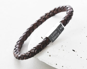Mens Square Leather Engraved Bracelet, men's custom bracelet, men's personalized, men's bracelet, engraved bracelet, Mans bracelet