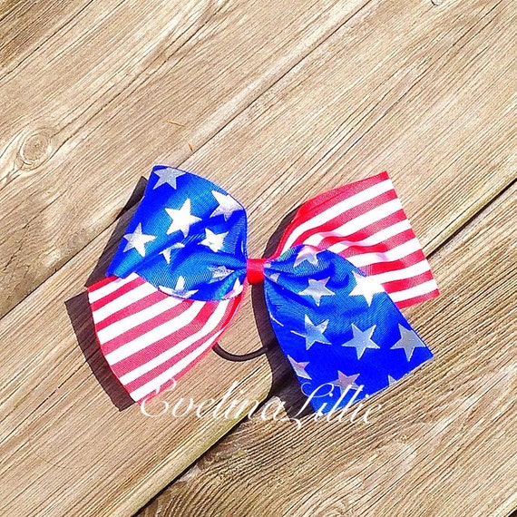 Red white and blue cheer bow cheer bow patriotic by EvelinaLillie