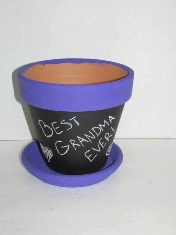Painted Chalkboard Terra Cotta Flower Pot 6 inch Purple