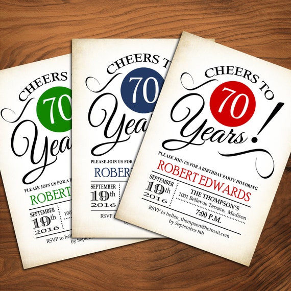 70th Birthday Invitation / Any Age / Cheers to 70 Years / Red