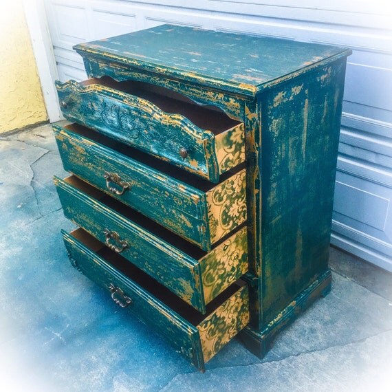 SOLD Large Farmhouse Dresser distressed green blue