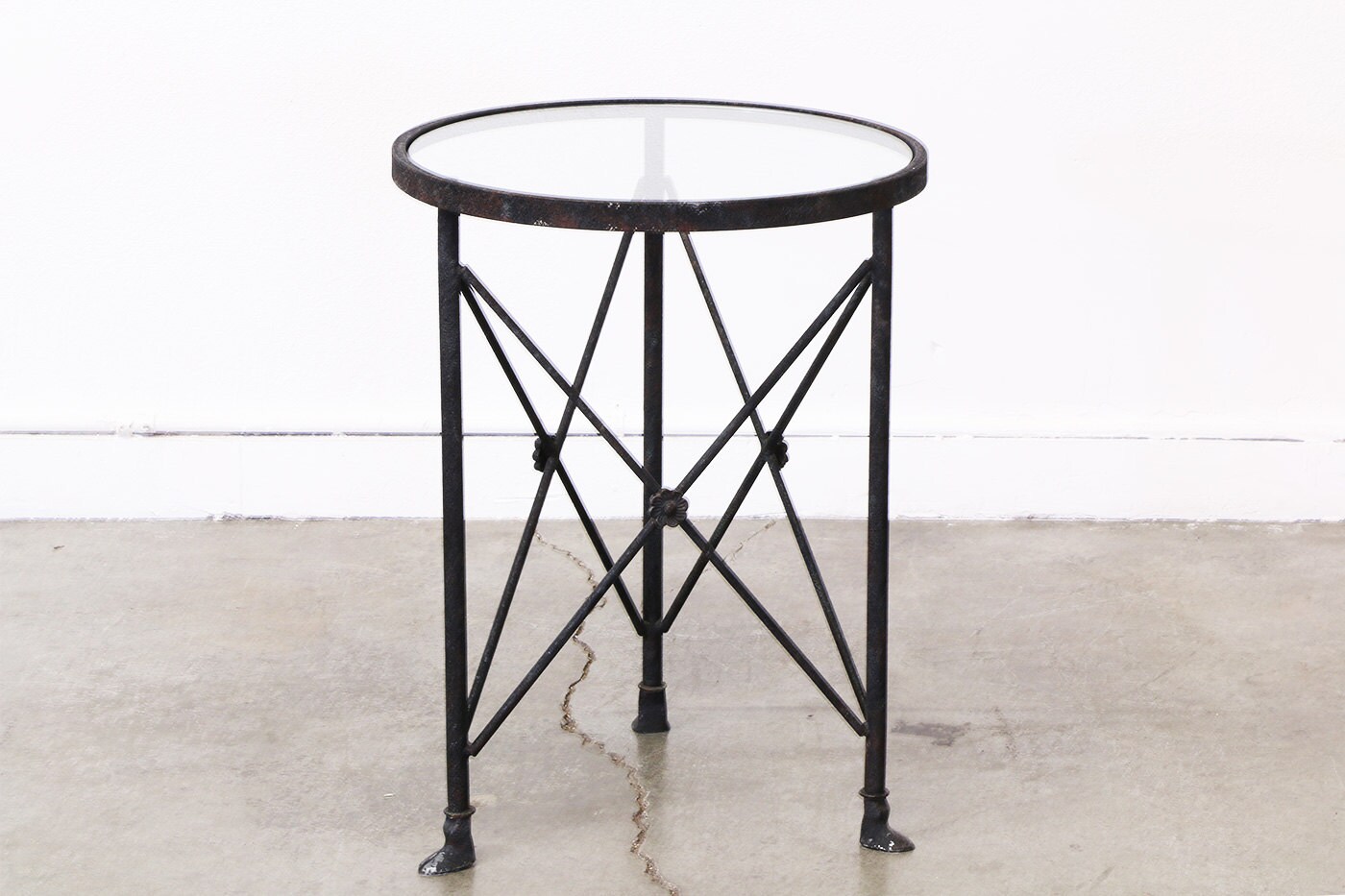 Vintage Iron Side Table with Glass Top Haute Juice