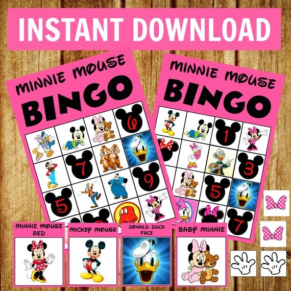 Items similar to 14 bingo cards - Minnie Mouse Bingo Game Set ...