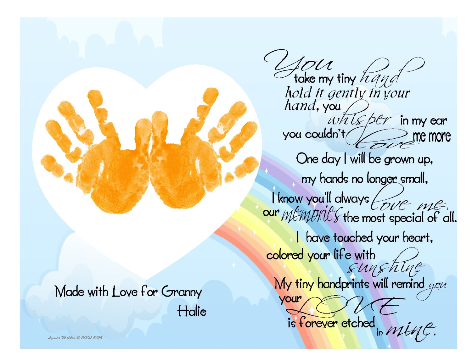 Grandchild Handprints Poem for Grandmother's 1st Christmas