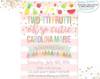 Tutti Frutti Birthday Invitation TWO-TTI FRUTTI Birthday Invitation Girl 2nd Birthday Invitation Fruit Birthday Invitation Pool Party Invite