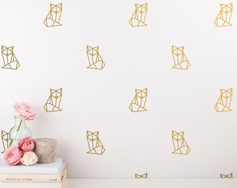 Geometric Fox Decals - Fox Wall Decal Set, Nursery Decals, Nursery Decor, Wall Stickers, Geometric Wall Decal, Gold Vinyl Decals