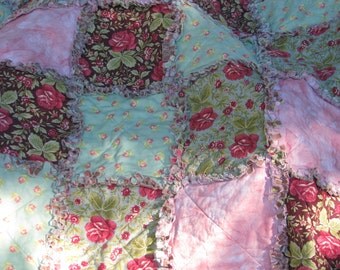 Rag Quilt, Shabby in the Country, Lap Quilt, Handmade in the USA, Ready to Ship
