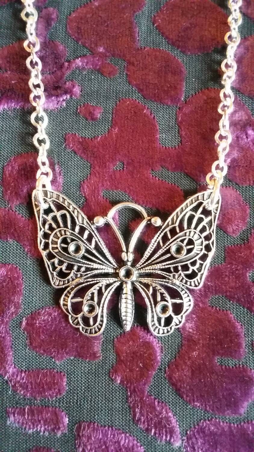 Handmade large butterfly pendant necklace open