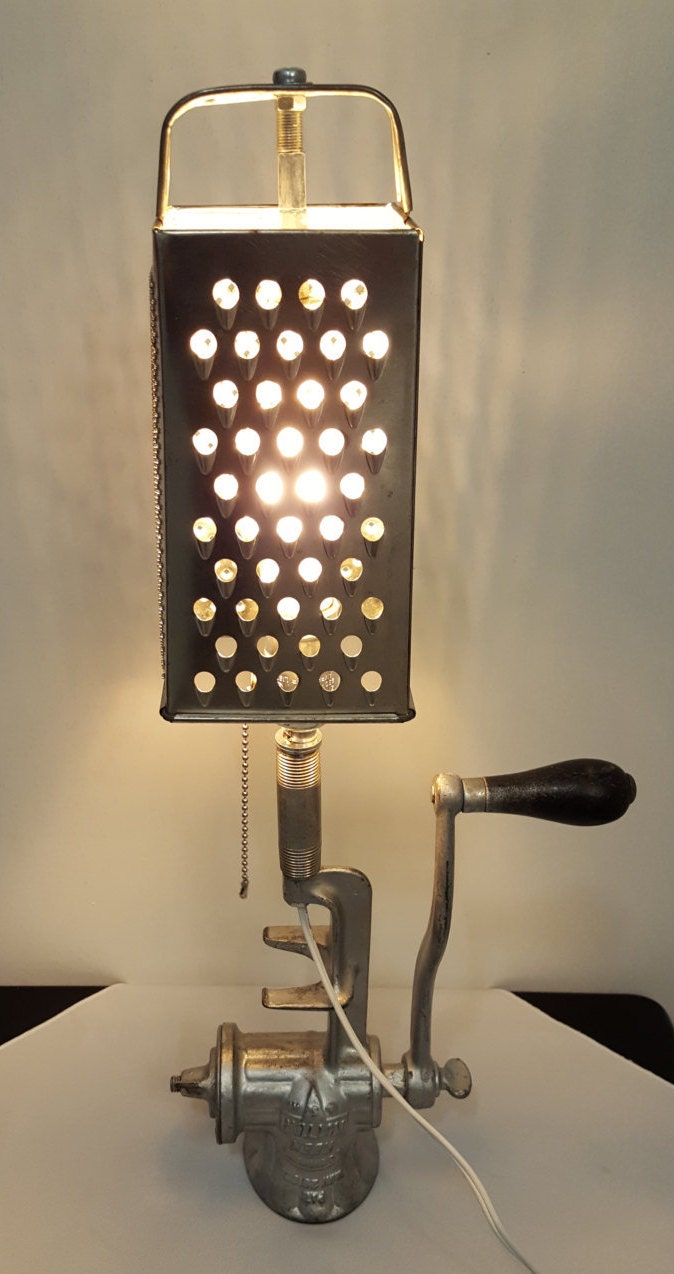 Meat Grinder Lamp Unique Lighting Cheese Grater Upcycled