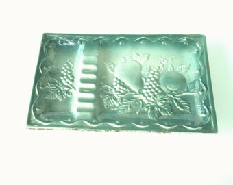 Blue-Green Ceramic Ashtray with Molded Fruit Design