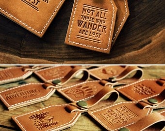 Leather Luggage Tag -- Not All Those Who Wander Are Lost -- HUGE SALE -- only 16 dollars -- LOTR rustic luggage tag