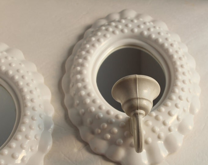 Vintage Hobnail Mirrored Wall Sconces Set of 2