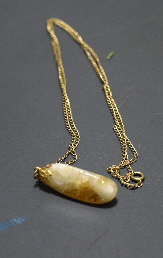 Vintage White and Gold Polished Stone Pendant