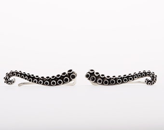 Octopus Tentacle Ear Cuff earrings Sterling Silver Ear Climber Pin Boho Jewelry - FES001 T1