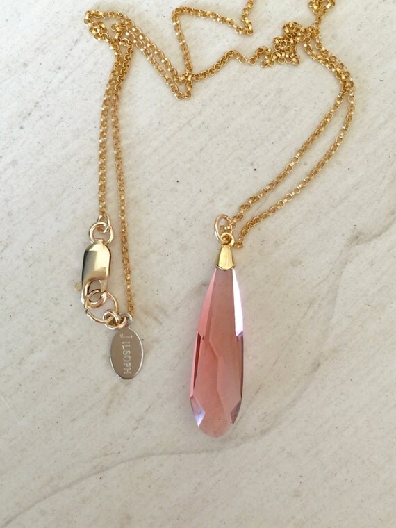 Blush Rose Crystal Raindrop Necklace, Yellow Gold