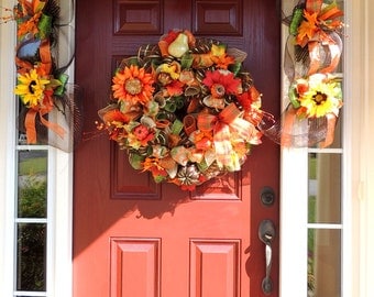 Deco Mesh Thanksgiving Garland 6' Mantle Fall Garland 9' door Garland 3' Mailbox Swag centerpiece tabletop decoration