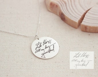 Custom Handwriting Necklace • Actual Handwriting Circle Charm Necklace • Keepsake Jewelry • Memorial Signature Necklace • Mom Gift • NM20