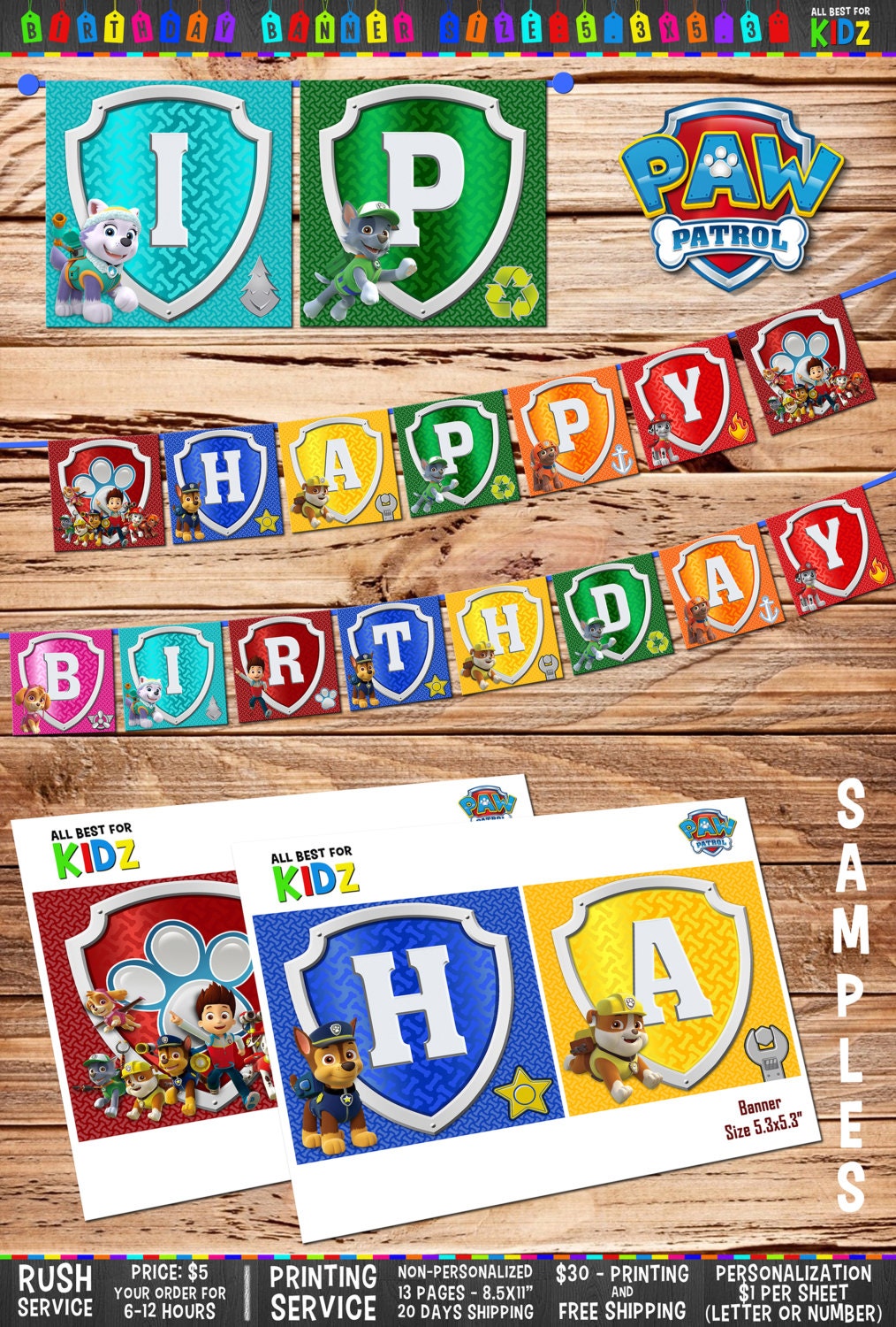 PAW Patrol Birthday Banner 2 in 1 Birthday by AllBestForKidz