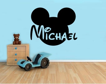Custom Name Mickey Mouse Wall Decal Disney Cartoon Vinyl Sticker Personalized Decals Home Decor Housewares Removable Decor Wall Art 1(mkm)