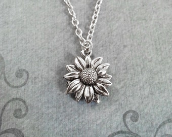 Sunflower Necklace SMALL Sunflower Jewelry Sunflower Pendant Silver Sunflower Charm Flower Necklace Bridesmaid Necklace Flower Girl Gift